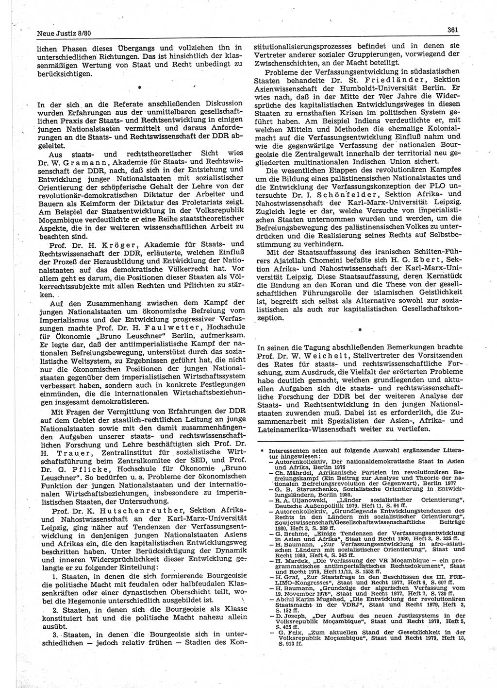 Neue Justiz (NJ), Zeitschrift für sozialistisches Recht und Gesetzlichkeit [Deutsche Demokratische Republik (DDR)], 34. Jahrgang 1980, Seite 361 (NJ DDR 1980, S. 361)