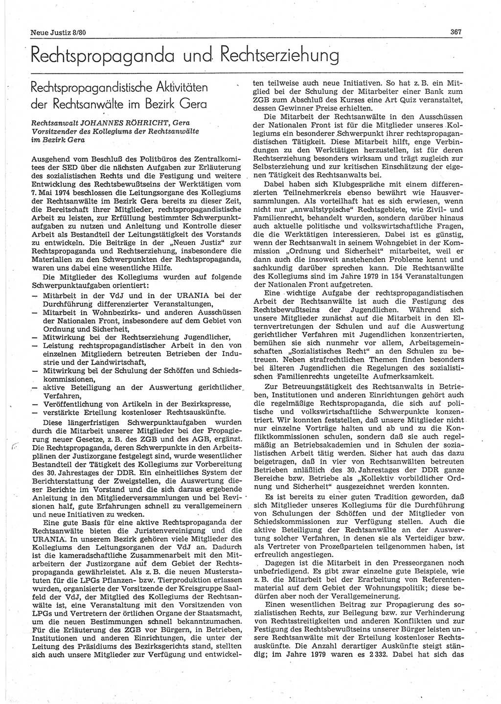 Neue Justiz (NJ), Zeitschrift für sozialistisches Recht und Gesetzlichkeit [Deutsche Demokratische Republik (DDR)], 34. Jahrgang 1980, Seite 367 (NJ DDR 1980, S. 367)