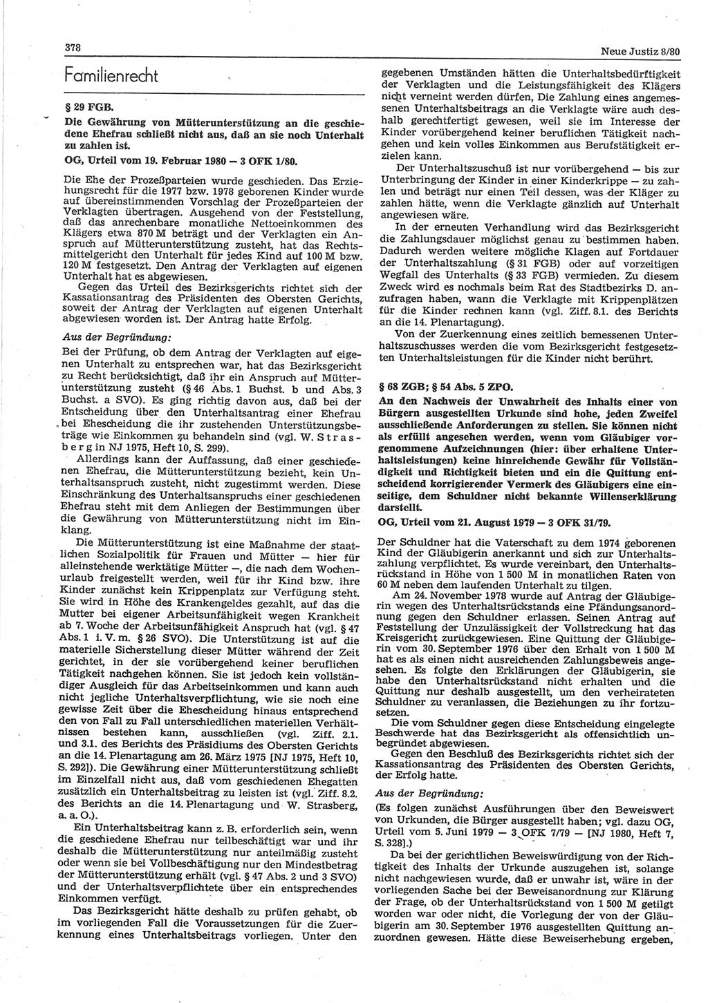 Neue Justiz (NJ), Zeitschrift für sozialistisches Recht und Gesetzlichkeit [Deutsche Demokratische Republik (DDR)], 34. Jahrgang 1980, Seite 378 (NJ DDR 1980, S. 378)