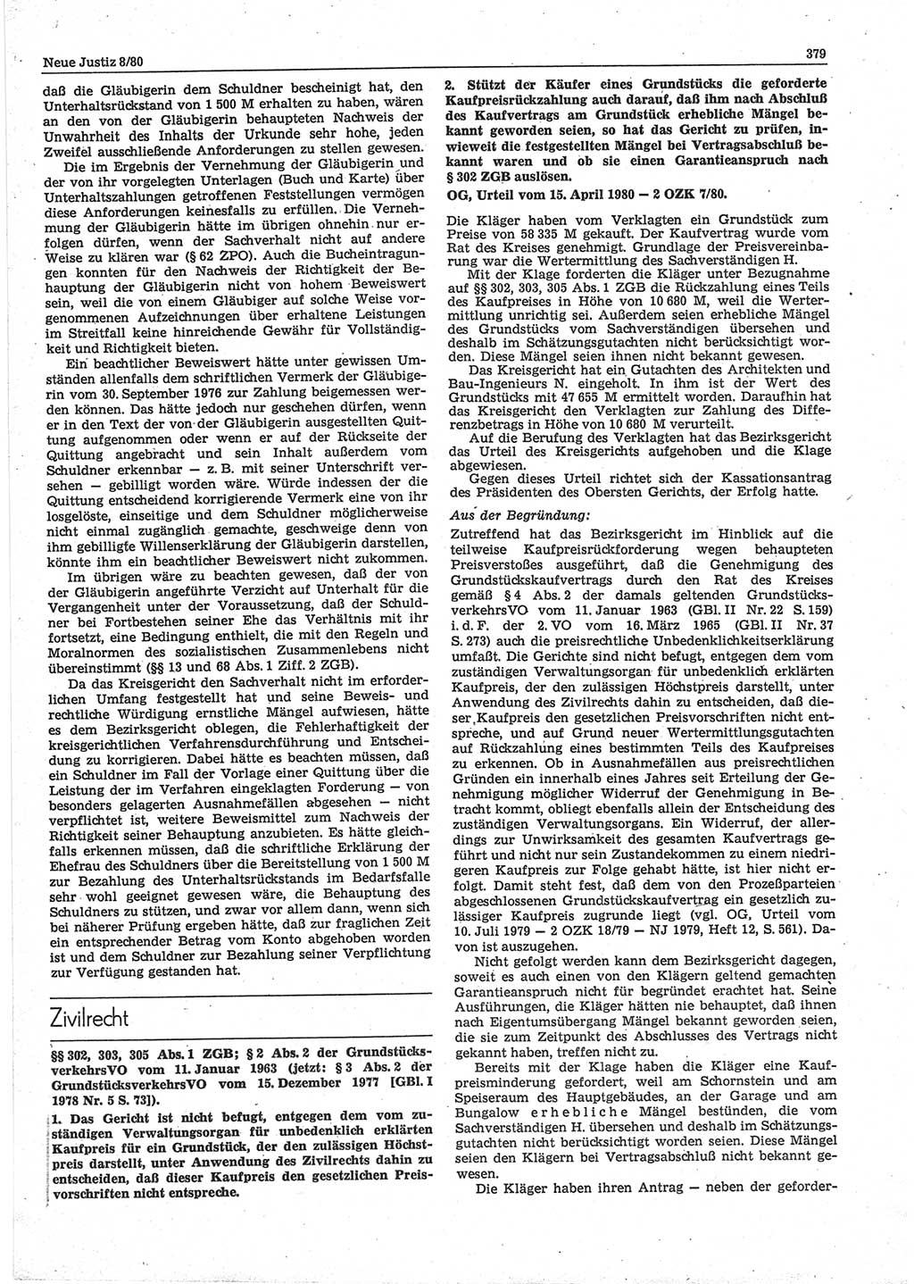 Neue Justiz (NJ), Zeitschrift für sozialistisches Recht und Gesetzlichkeit [Deutsche Demokratische Republik (DDR)], 34. Jahrgang 1980, Seite 379 (NJ DDR 1980, S. 379)