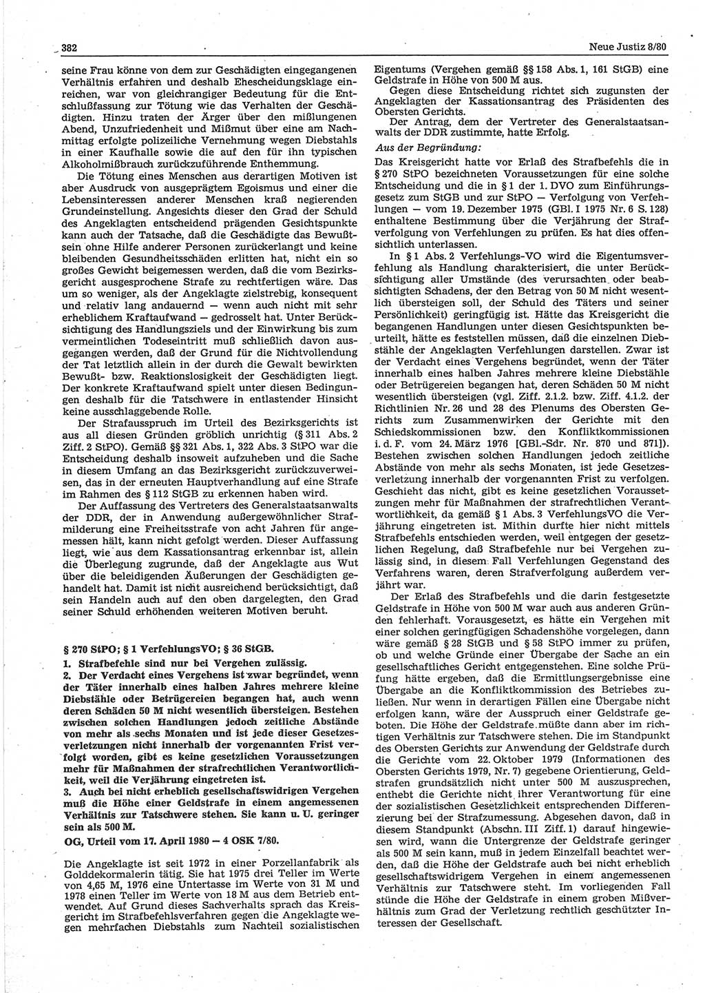 Neue Justiz (NJ), Zeitschrift für sozialistisches Recht und Gesetzlichkeit [Deutsche Demokratische Republik (DDR)], 34. Jahrgang 1980, Seite 382 (NJ DDR 1980, S. 382)