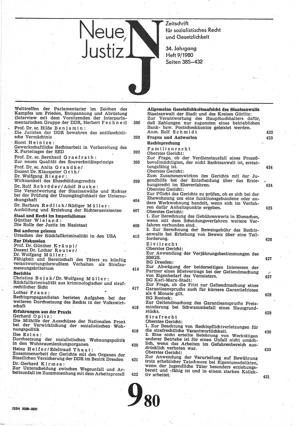 Neue Justiz (NJ), Zeitschrift für sozialistisches Recht und Gesetzlichkeit [Deutsche Demokratische Republik (DDR)], 34. Jahrgang 1980, Seite 385 (NJ DDR 1980, S. 385)