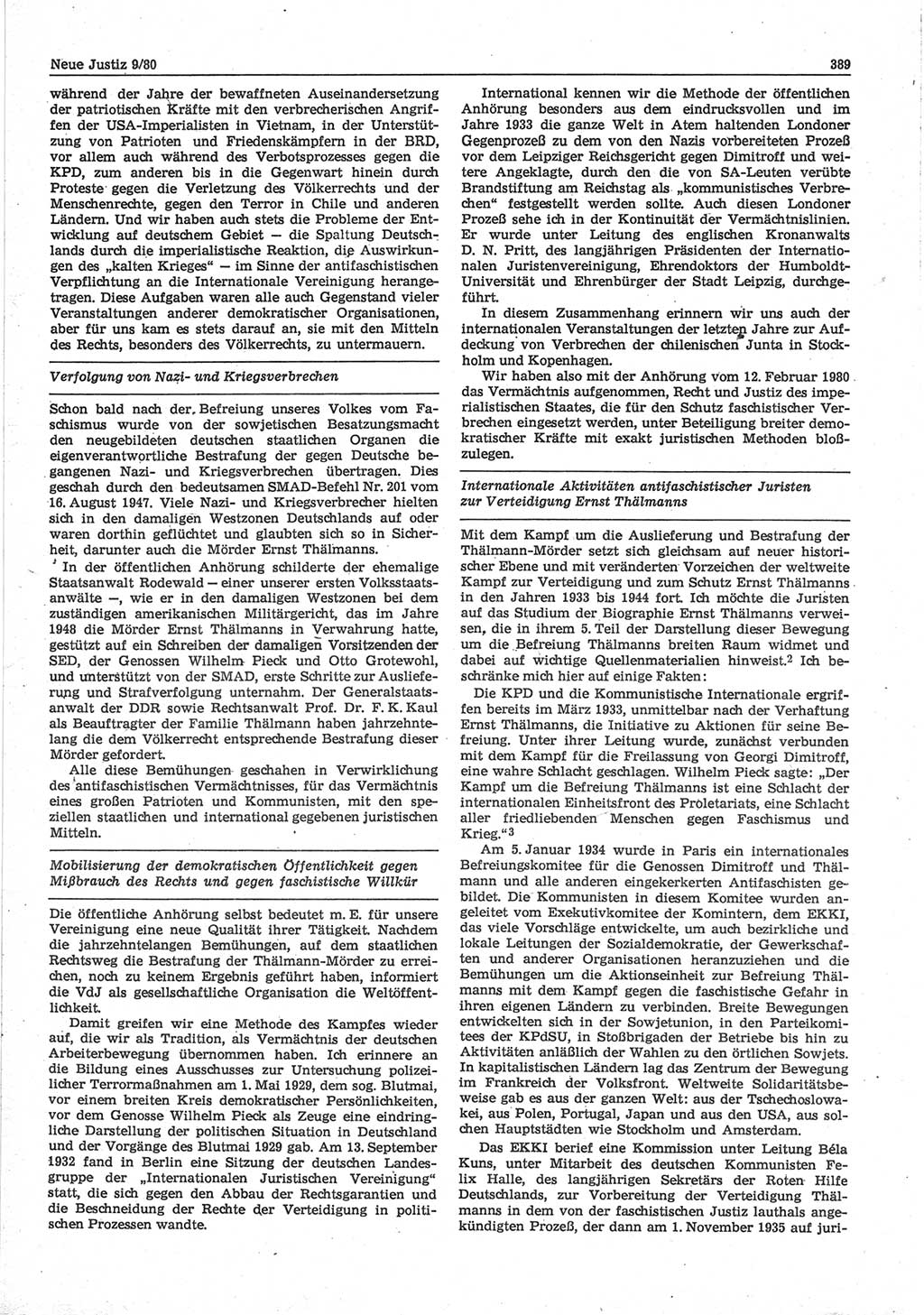 Neue Justiz (NJ), Zeitschrift für sozialistisches Recht und Gesetzlichkeit [Deutsche Demokratische Republik (DDR)], 34. Jahrgang 1980, Seite 389 (NJ DDR 1980, S. 389)