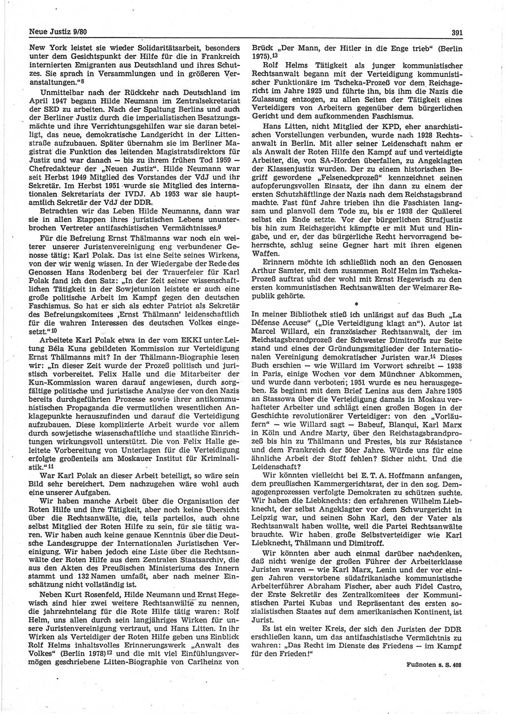 Neue Justiz (NJ), Zeitschrift für sozialistisches Recht und Gesetzlichkeit [Deutsche Demokratische Republik (DDR)], 34. Jahrgang 1980, Seite 391 (NJ DDR 1980, S. 391)
