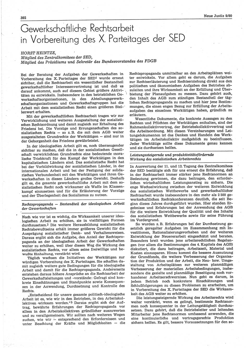 Neue Justiz (NJ), Zeitschrift für sozialistisches Recht und Gesetzlichkeit [Deutsche Demokratische Republik (DDR)], 34. Jahrgang 1980, Seite 392 (NJ DDR 1980, S. 392)