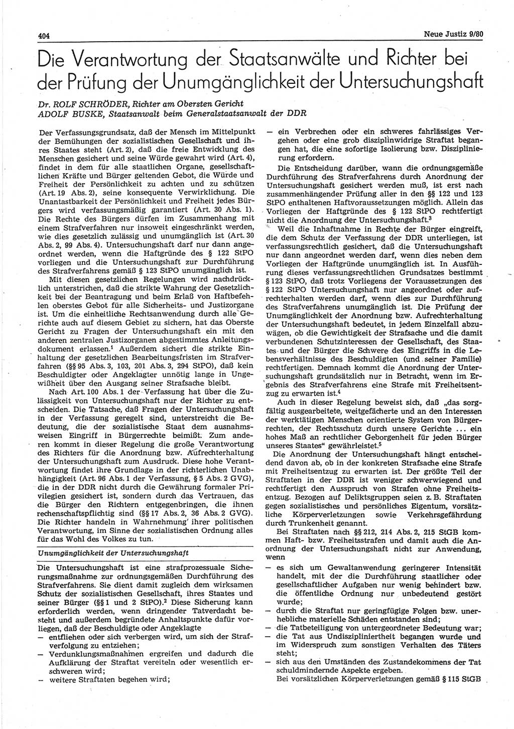 Neue Justiz (NJ), Zeitschrift für sozialistisches Recht und Gesetzlichkeit [Deutsche Demokratische Republik (DDR)], 34. Jahrgang 1980, Seite 404 (NJ DDR 1980, S. 404)