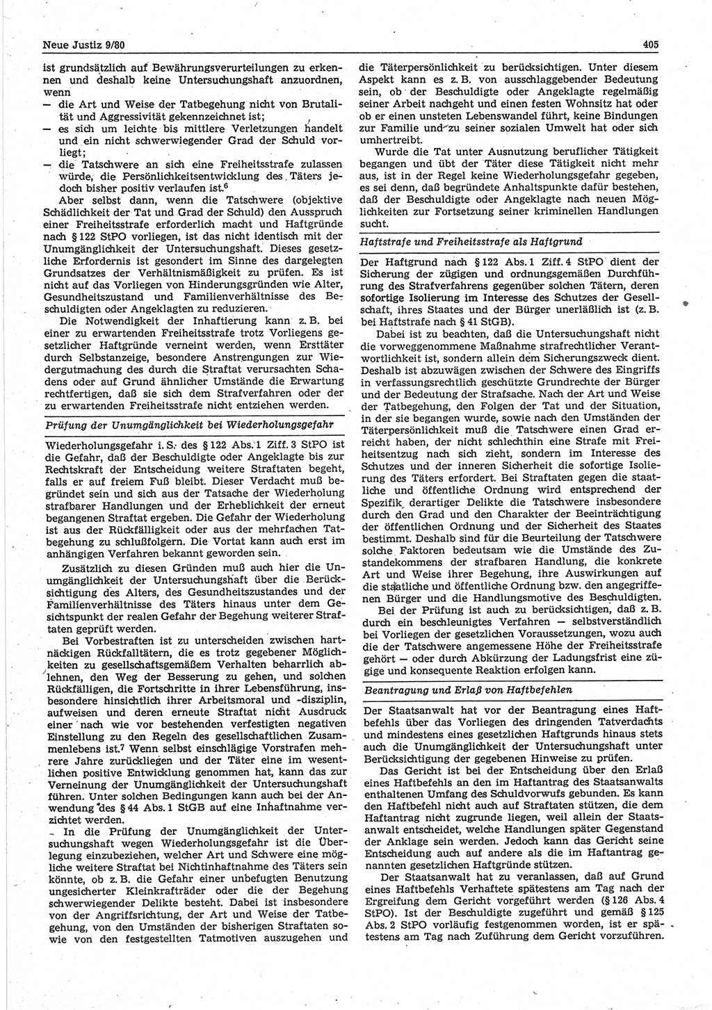 Neue Justiz (NJ), Zeitschrift für sozialistisches Recht und Gesetzlichkeit [Deutsche Demokratische Republik (DDR)], 34. Jahrgang 1980, Seite 405 (NJ DDR 1980, S. 405)