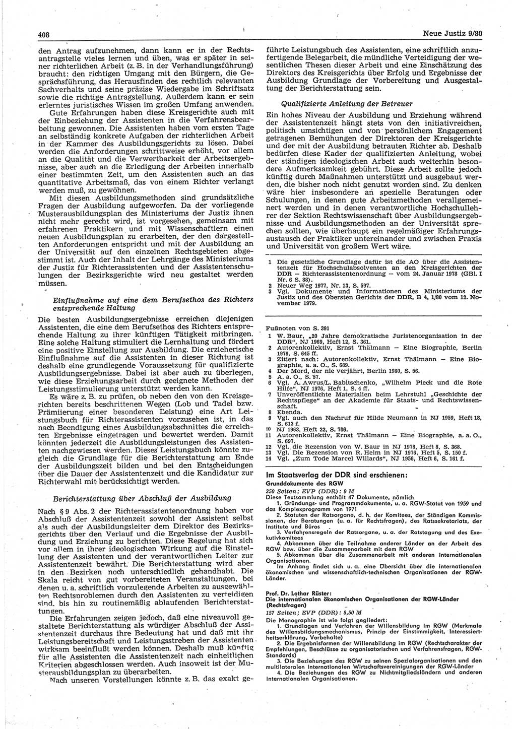 Neue Justiz (NJ), Zeitschrift für sozialistisches Recht und Gesetzlichkeit [Deutsche Demokratische Republik (DDR)], 34. Jahrgang 1980, Seite 408 (NJ DDR 1980, S. 408)
