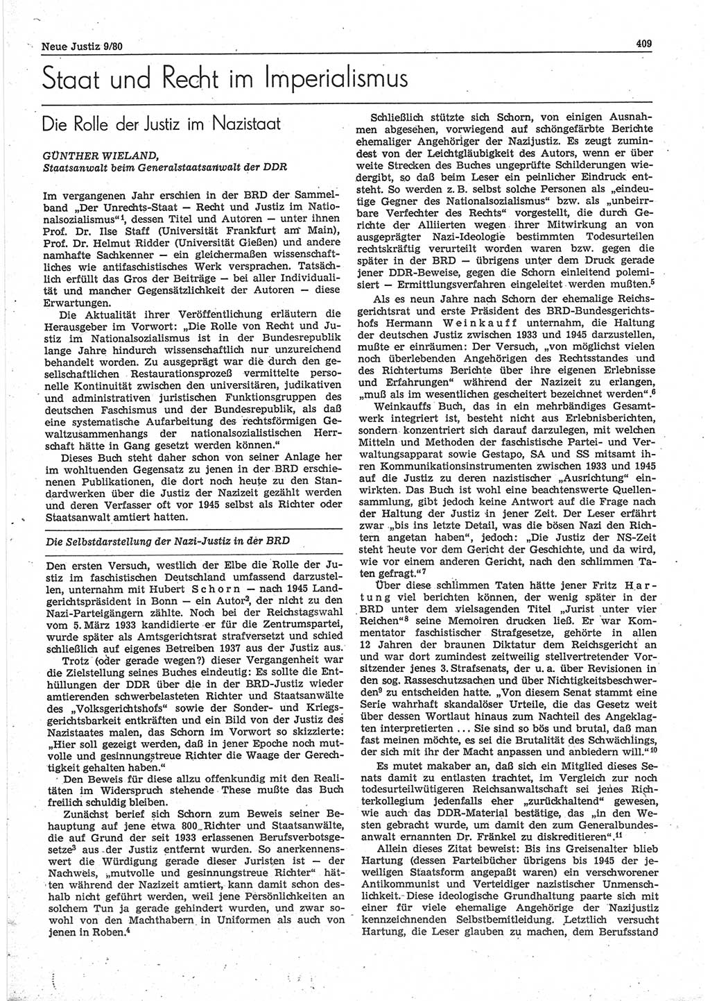 Neue Justiz (NJ), Zeitschrift für sozialistisches Recht und Gesetzlichkeit [Deutsche Demokratische Republik (DDR)], 34. Jahrgang 1980, Seite 409 (NJ DDR 1980, S. 409)