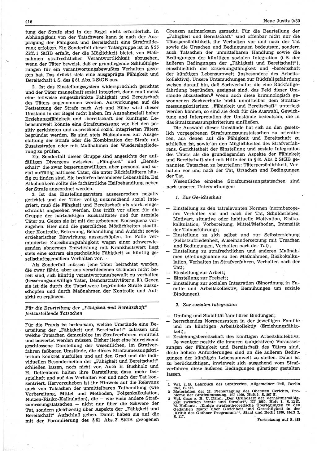 Neue Justiz (NJ), Zeitschrift für sozialistisches Recht und Gesetzlichkeit [Deutsche Demokratische Republik (DDR)], 34. Jahrgang 1980, Seite 416 (NJ DDR 1980, S. 416)