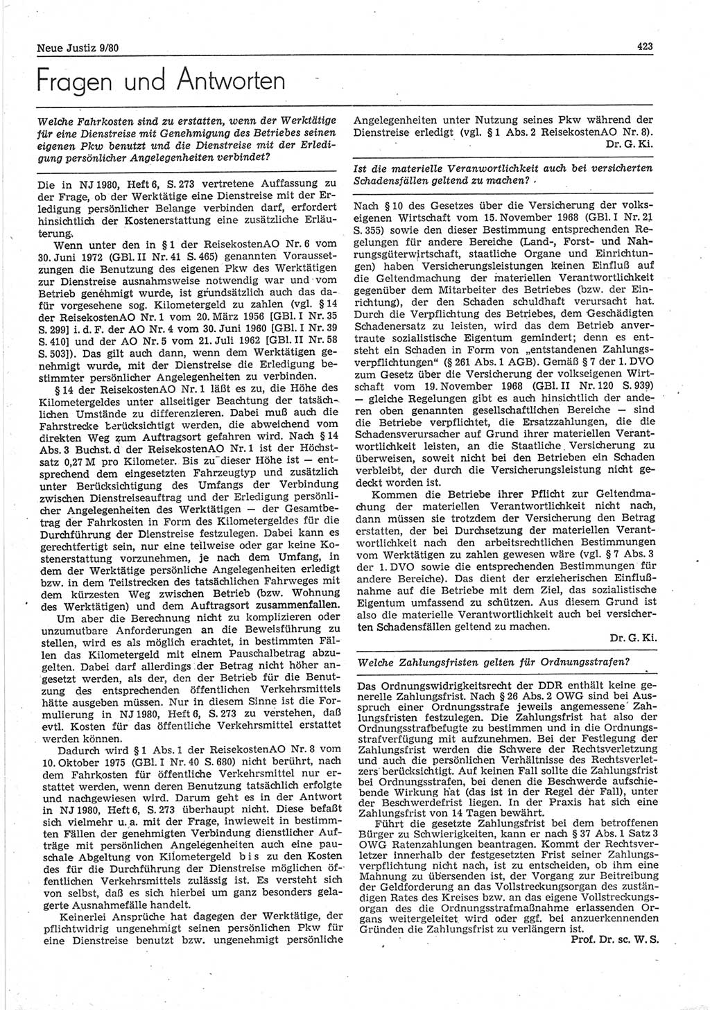 Neue Justiz (NJ), Zeitschrift für sozialistisches Recht und Gesetzlichkeit [Deutsche Demokratische Republik (DDR)], 34. Jahrgang 1980, Seite 423 (NJ DDR 1980, S. 423)