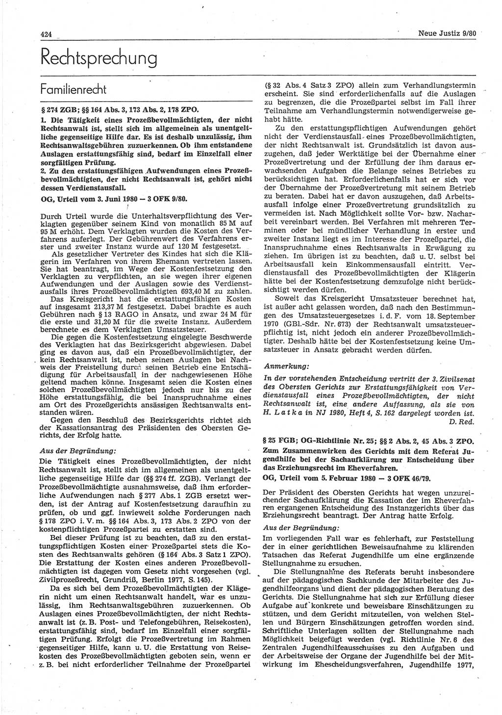 Neue Justiz (NJ), Zeitschrift für sozialistisches Recht und Gesetzlichkeit [Deutsche Demokratische Republik (DDR)], 34. Jahrgang 1980, Seite 424 (NJ DDR 1980, S. 424)