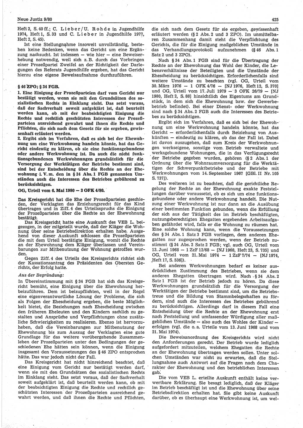 Neue Justiz (NJ), Zeitschrift für sozialistisches Recht und Gesetzlichkeit [Deutsche Demokratische Republik (DDR)], 34. Jahrgang 1980, Seite 425 (NJ DDR 1980, S. 425)