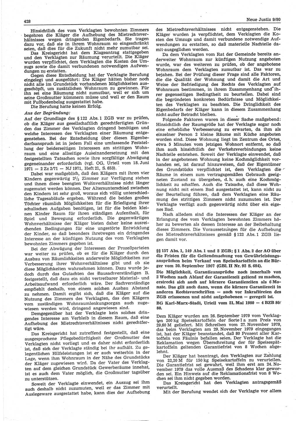Neue Justiz (NJ), Zeitschrift für sozialistisches Recht und Gesetzlichkeit [Deutsche Demokratische Republik (DDR)], 34. Jahrgang 1980, Seite 428 (NJ DDR 1980, S. 428)