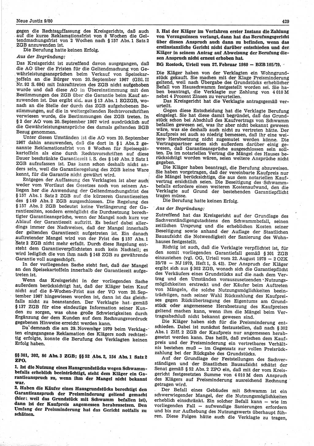 Neue Justiz (NJ), Zeitschrift für sozialistisches Recht und Gesetzlichkeit [Deutsche Demokratische Republik (DDR)], 34. Jahrgang 1980, Seite 429 (NJ DDR 1980, S. 429)