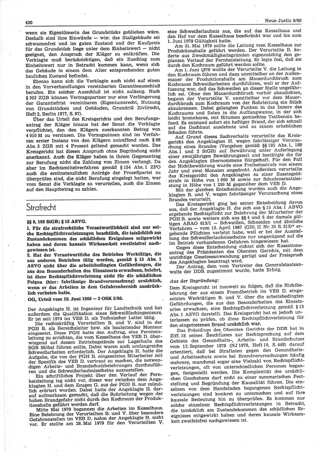 Neue Justiz (NJ), Zeitschrift für sozialistisches Recht und Gesetzlichkeit [Deutsche Demokratische Republik (DDR)], 34. Jahrgang 1980, Seite 430 (NJ DDR 1980, S. 430)