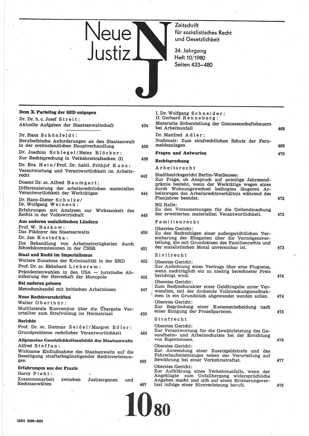 Neue Justiz (NJ), Zeitschrift für sozialistisches Recht und Gesetzlichkeit [Deutsche Demokratische Republik (DDR)], 34. Jahrgang 1980, Seite 433 (NJ DDR 1980, S. 433)