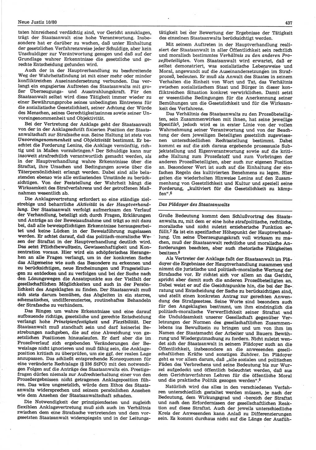 Neue Justiz (NJ), Zeitschrift für sozialistisches Recht und Gesetzlichkeit [Deutsche Demokratische Republik (DDR)], 34. Jahrgang 1980, Seite 437 (NJ DDR 1980, S. 437)
