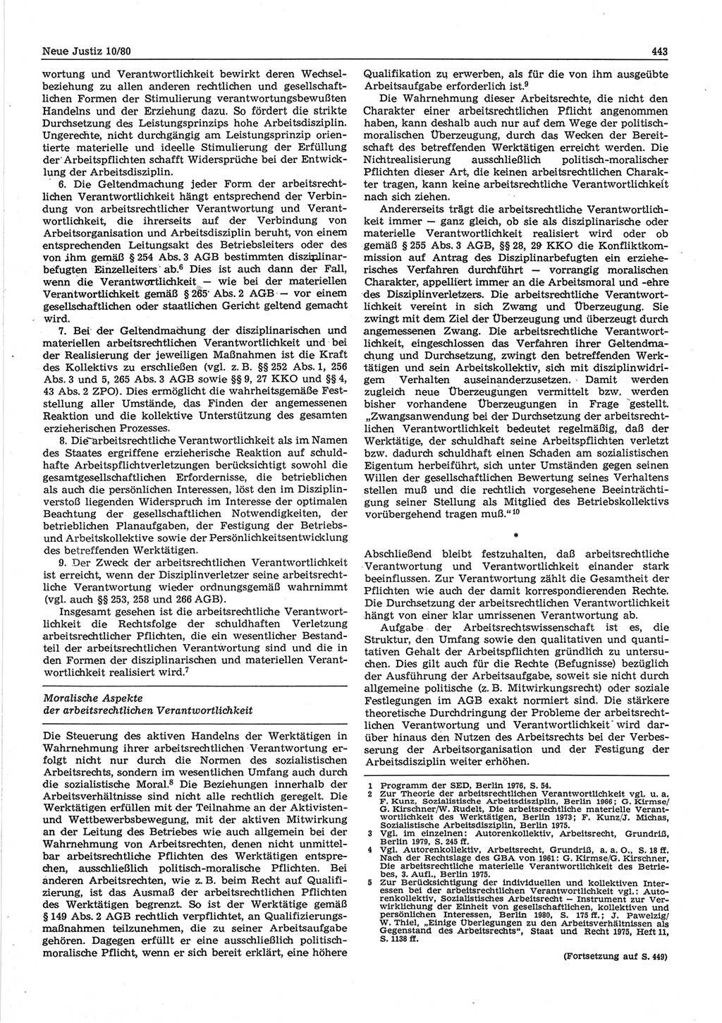 Neue Justiz (NJ), Zeitschrift für sozialistisches Recht und Gesetzlichkeit [Deutsche Demokratische Republik (DDR)], 34. Jahrgang 1980, Seite 443 (NJ DDR 1980, S. 443)