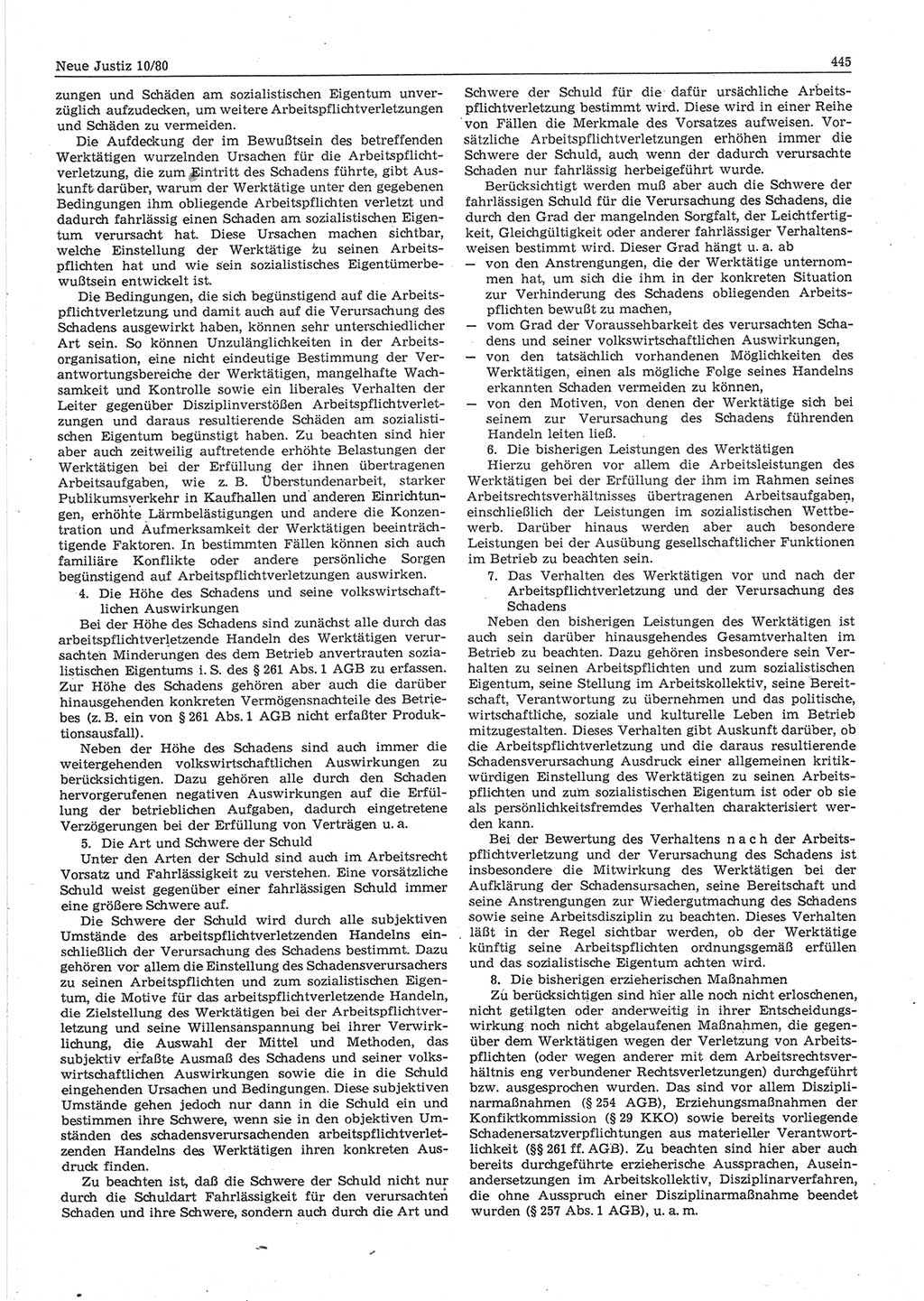 Neue Justiz (NJ), Zeitschrift für sozialistisches Recht und Gesetzlichkeit [Deutsche Demokratische Republik (DDR)], 34. Jahrgang 1980, Seite 445 (NJ DDR 1980, S. 445)