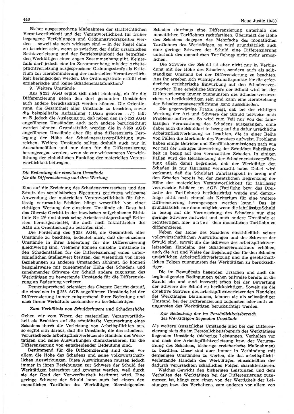 Neue Justiz (NJ), Zeitschrift für sozialistisches Recht und Gesetzlichkeit [Deutsche Demokratische Republik (DDR)], 34. Jahrgang 1980, Seite 446 (NJ DDR 1980, S. 446)