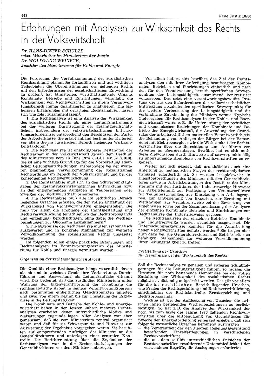 Neue Justiz (NJ), Zeitschrift für sozialistisches Recht und Gesetzlichkeit [Deutsche Demokratische Republik (DDR)], 34. Jahrgang 1980, Seite 448 (NJ DDR 1980, S. 448)