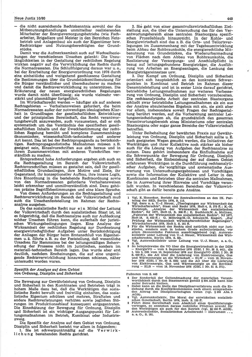 Neue Justiz (NJ), Zeitschrift für sozialistisches Recht und Gesetzlichkeit [Deutsche Demokratische Republik (DDR)], 34. Jahrgang 1980, Seite 449 (NJ DDR 1980, S. 449)