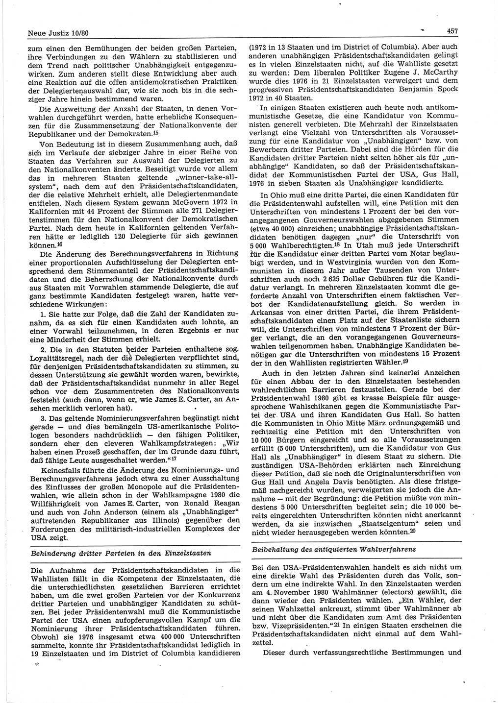 Neue Justiz (NJ), Zeitschrift für sozialistisches Recht und Gesetzlichkeit [Deutsche Demokratische Republik (DDR)], 34. Jahrgang 1980, Seite 457 (NJ DDR 1980, S. 457)
