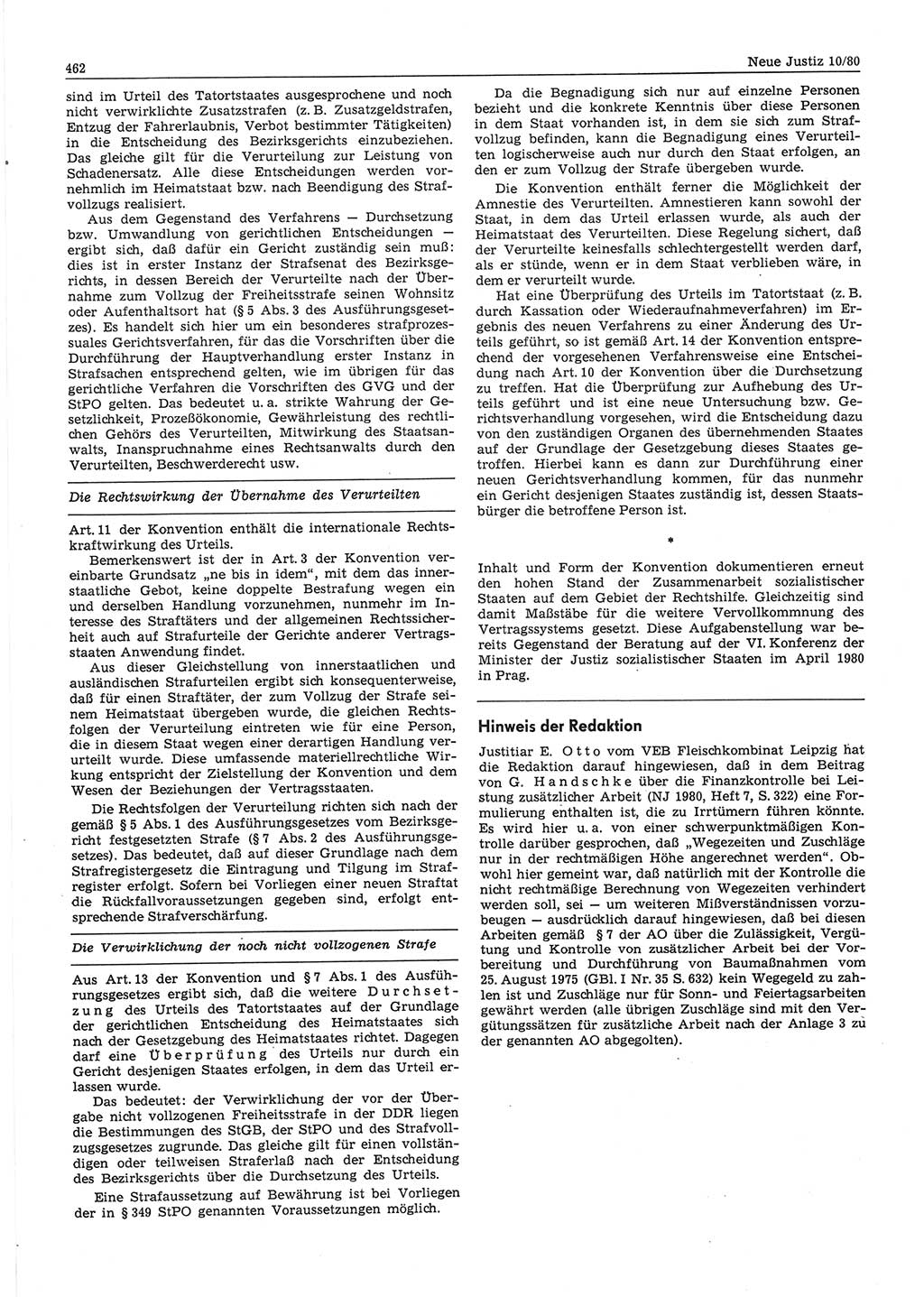 Neue Justiz (NJ), Zeitschrift für sozialistisches Recht und Gesetzlichkeit [Deutsche Demokratische Republik (DDR)], 34. Jahrgang 1980, Seite 462 (NJ DDR 1980, S. 462)