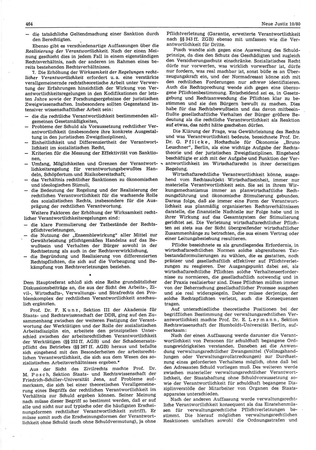 Neue Justiz (NJ), Zeitschrift für sozialistisches Recht und Gesetzlichkeit [Deutsche Demokratische Republik (DDR)], 34. Jahrgang 1980, Seite 464 (NJ DDR 1980, S. 464)