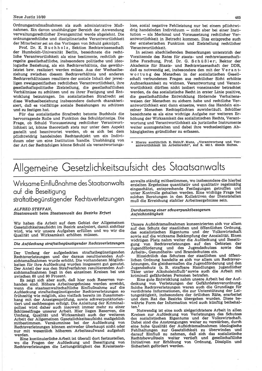 Neue Justiz (NJ), Zeitschrift für sozialistisches Recht und Gesetzlichkeit [Deutsche Demokratische Republik (DDR)], 34. Jahrgang 1980, Seite 465 (NJ DDR 1980, S. 465)