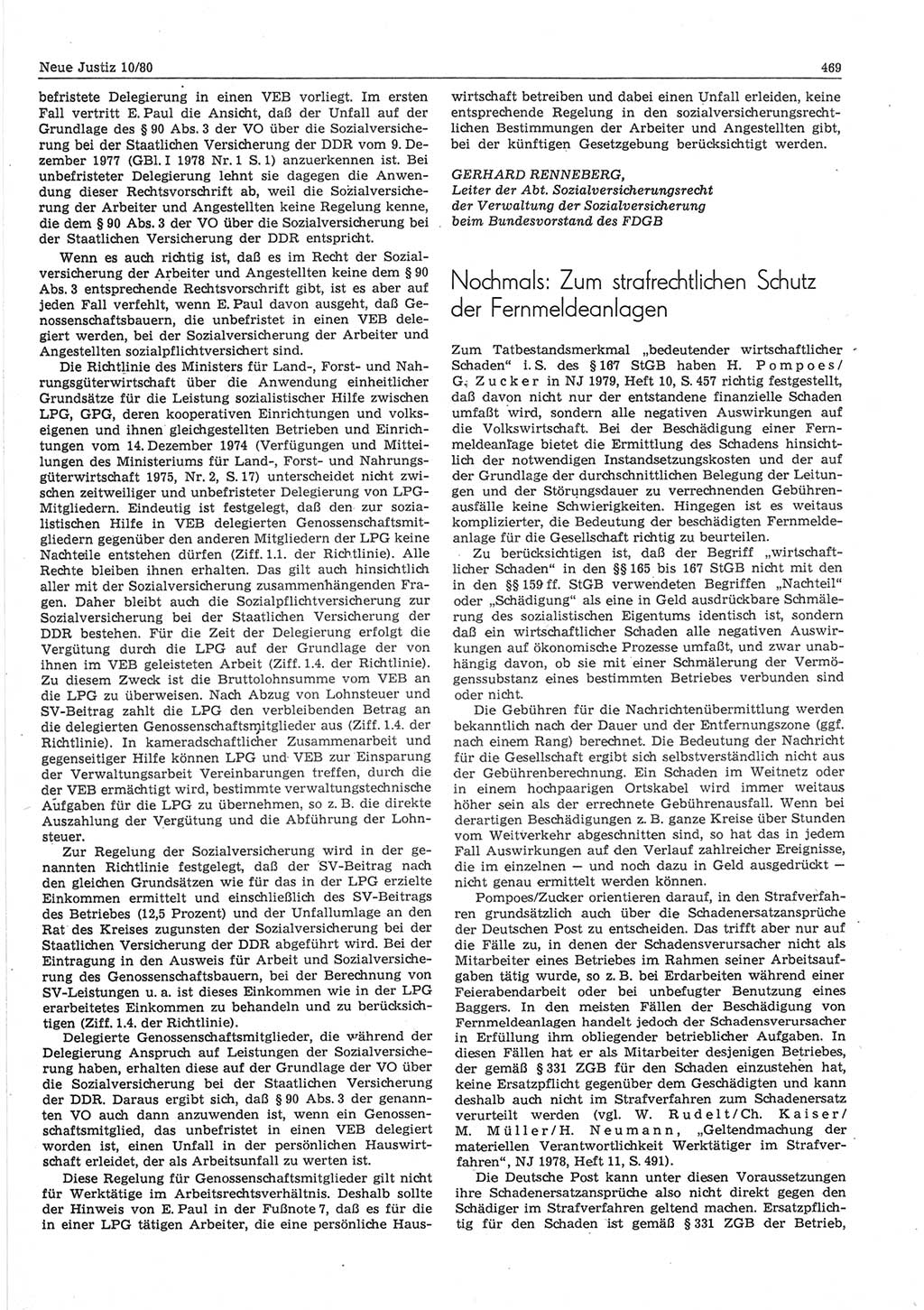 Neue Justiz (NJ), Zeitschrift für sozialistisches Recht und Gesetzlichkeit [Deutsche Demokratische Republik (DDR)], 34. Jahrgang 1980, Seite 469 (NJ DDR 1980, S. 469)