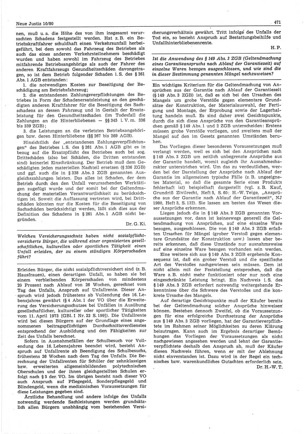 Neue Justiz (NJ), Zeitschrift für sozialistisches Recht und Gesetzlichkeit [Deutsche Demokratische Republik (DDR)], 34. Jahrgang 1980, Seite 471 (NJ DDR 1980, S. 471)