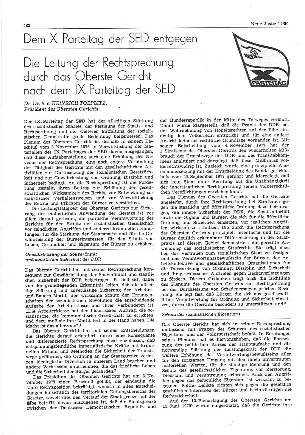 Neue Justiz (NJ), Zeitschrift für sozialistisches Recht und Gesetzlichkeit [Deutsche Demokratische Republik (DDR)], 34. Jahrgang 1980, Seite 482 (NJ DDR 1980, S. 482)