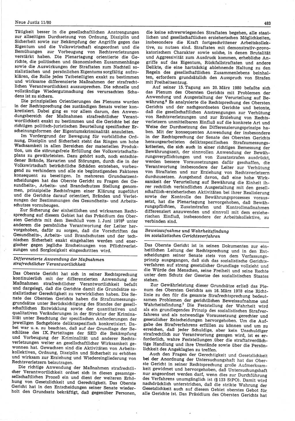 Neue Justiz (NJ), Zeitschrift für sozialistisches Recht und Gesetzlichkeit [Deutsche Demokratische Republik (DDR)], 34. Jahrgang 1980, Seite 483 (NJ DDR 1980, S. 483)