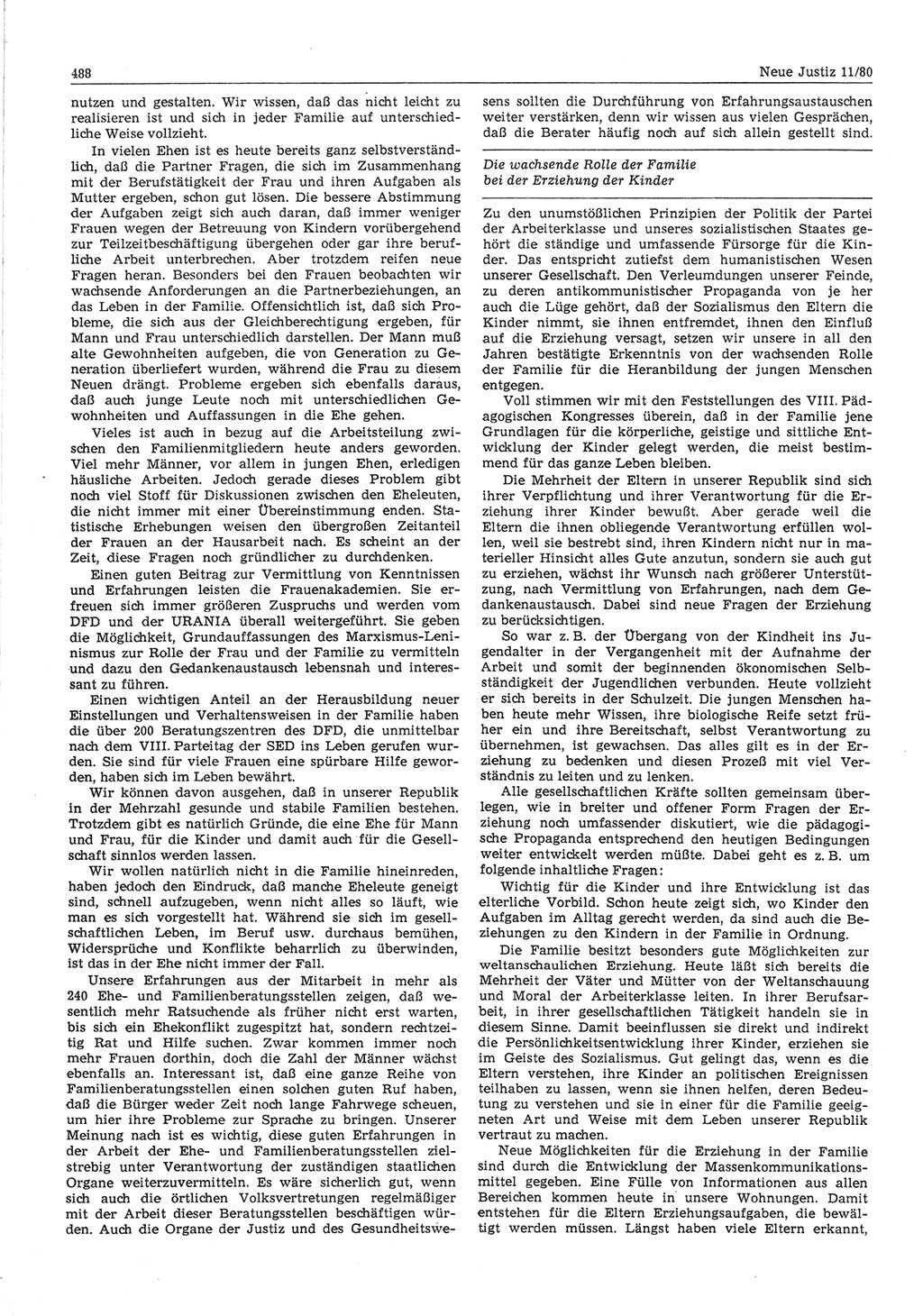 Neue Justiz (NJ), Zeitschrift für sozialistisches Recht und Gesetzlichkeit [Deutsche Demokratische Republik (DDR)], 34. Jahrgang 1980, Seite 488 (NJ DDR 1980, S. 488)
