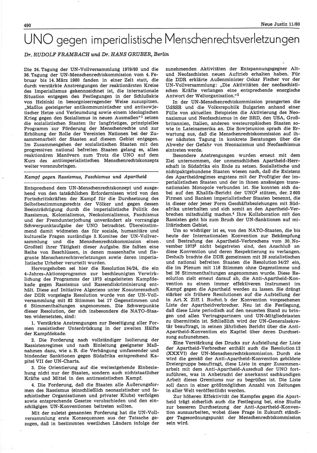 Neue Justiz (NJ), Zeitschrift für sozialistisches Recht und Gesetzlichkeit [Deutsche Demokratische Republik (DDR)], 34. Jahrgang 1980, Seite 490 (NJ DDR 1980, S. 490)