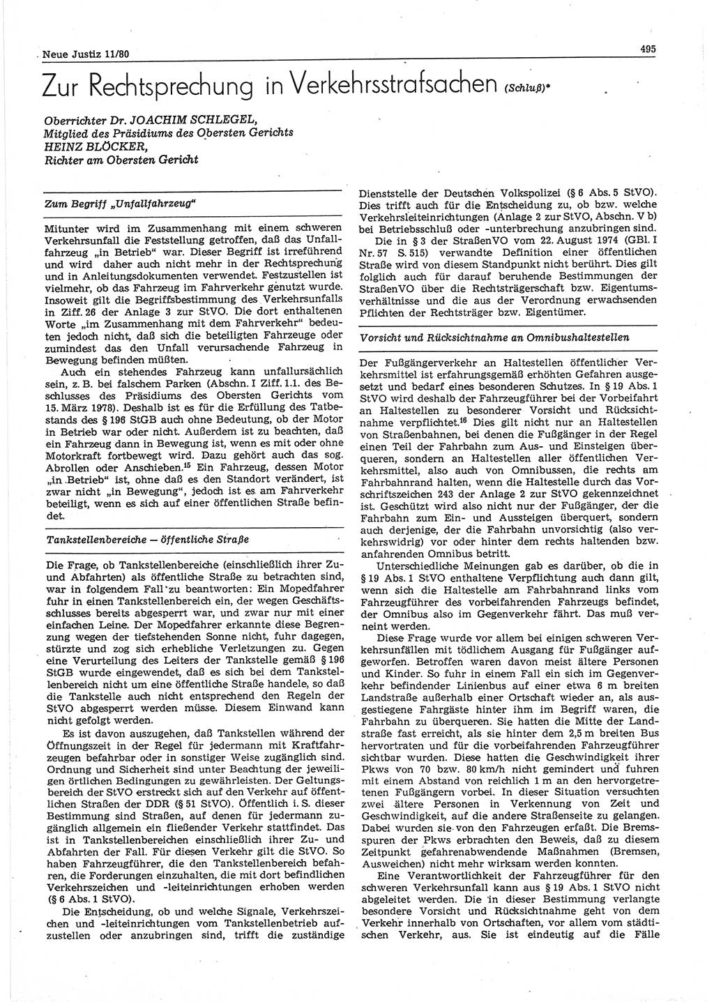 Neue Justiz (NJ), Zeitschrift für sozialistisches Recht und Gesetzlichkeit [Deutsche Demokratische Republik (DDR)], 34. Jahrgang 1980, Seite 495 (NJ DDR 1980, S. 495)