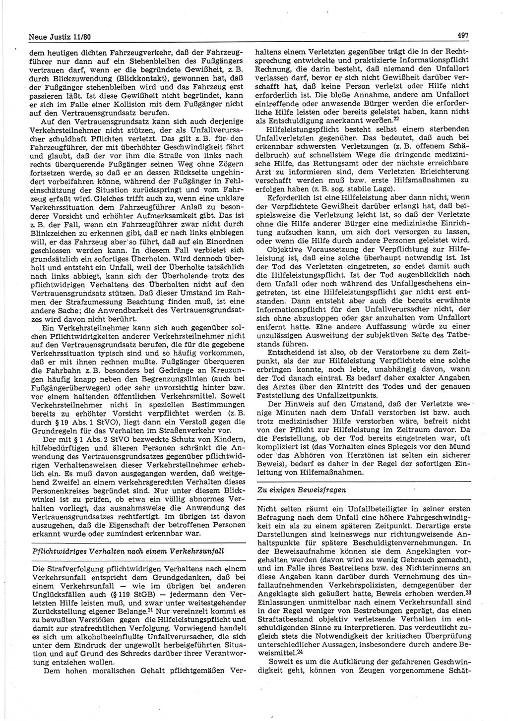 Neue Justiz (NJ), Zeitschrift für sozialistisches Recht und Gesetzlichkeit [Deutsche Demokratische Republik (DDR)], 34. Jahrgang 1980, Seite 497 (NJ DDR 1980, S. 497)
