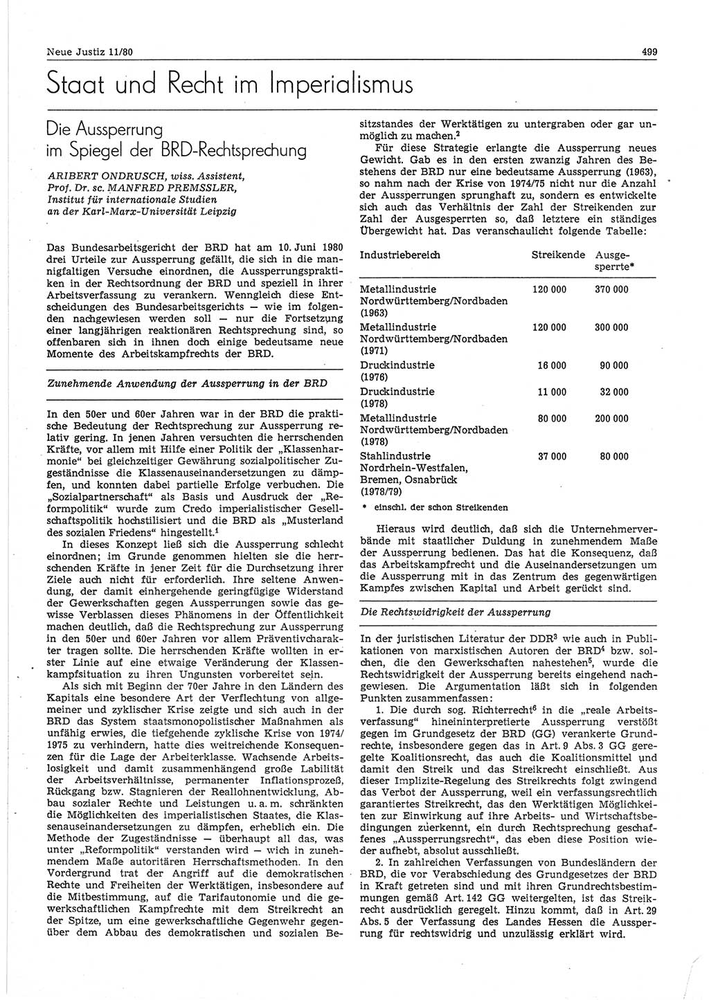 Neue Justiz (NJ), Zeitschrift für sozialistisches Recht und Gesetzlichkeit [Deutsche Demokratische Republik (DDR)], 34. Jahrgang 1980, Seite 499 (NJ DDR 1980, S. 499)