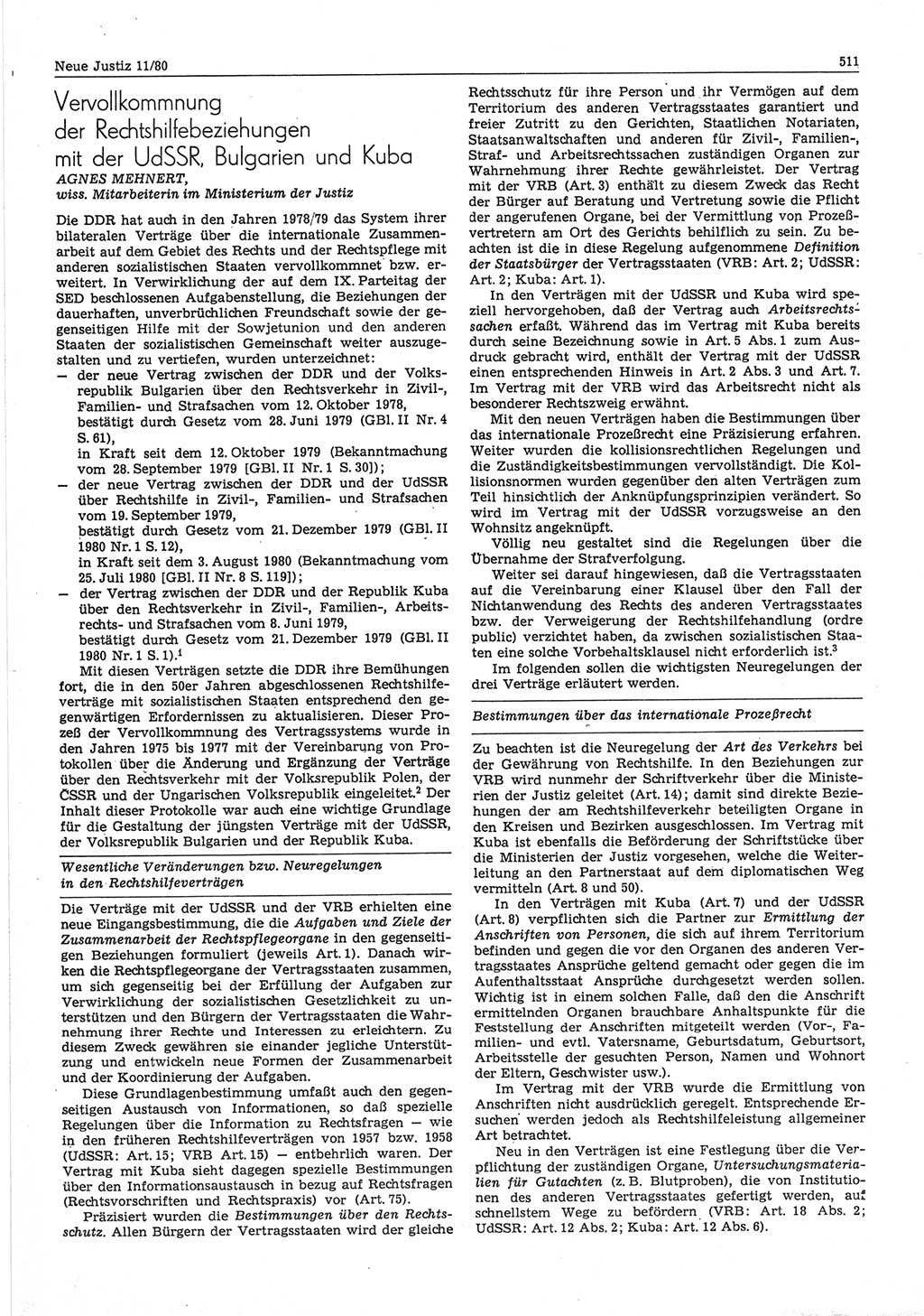 Neue Justiz (NJ), Zeitschrift für sozialistisches Recht und Gesetzlichkeit [Deutsche Demokratische Republik (DDR)], 34. Jahrgang 1980, Seite 511 (NJ DDR 1980, S. 511)