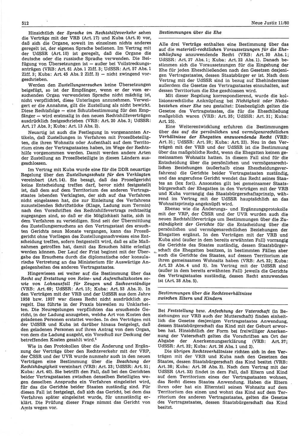Neue Justiz (NJ), Zeitschrift für sozialistisches Recht und Gesetzlichkeit [Deutsche Demokratische Republik (DDR)], 34. Jahrgang 1980, Seite 512 (NJ DDR 1980, S. 512)