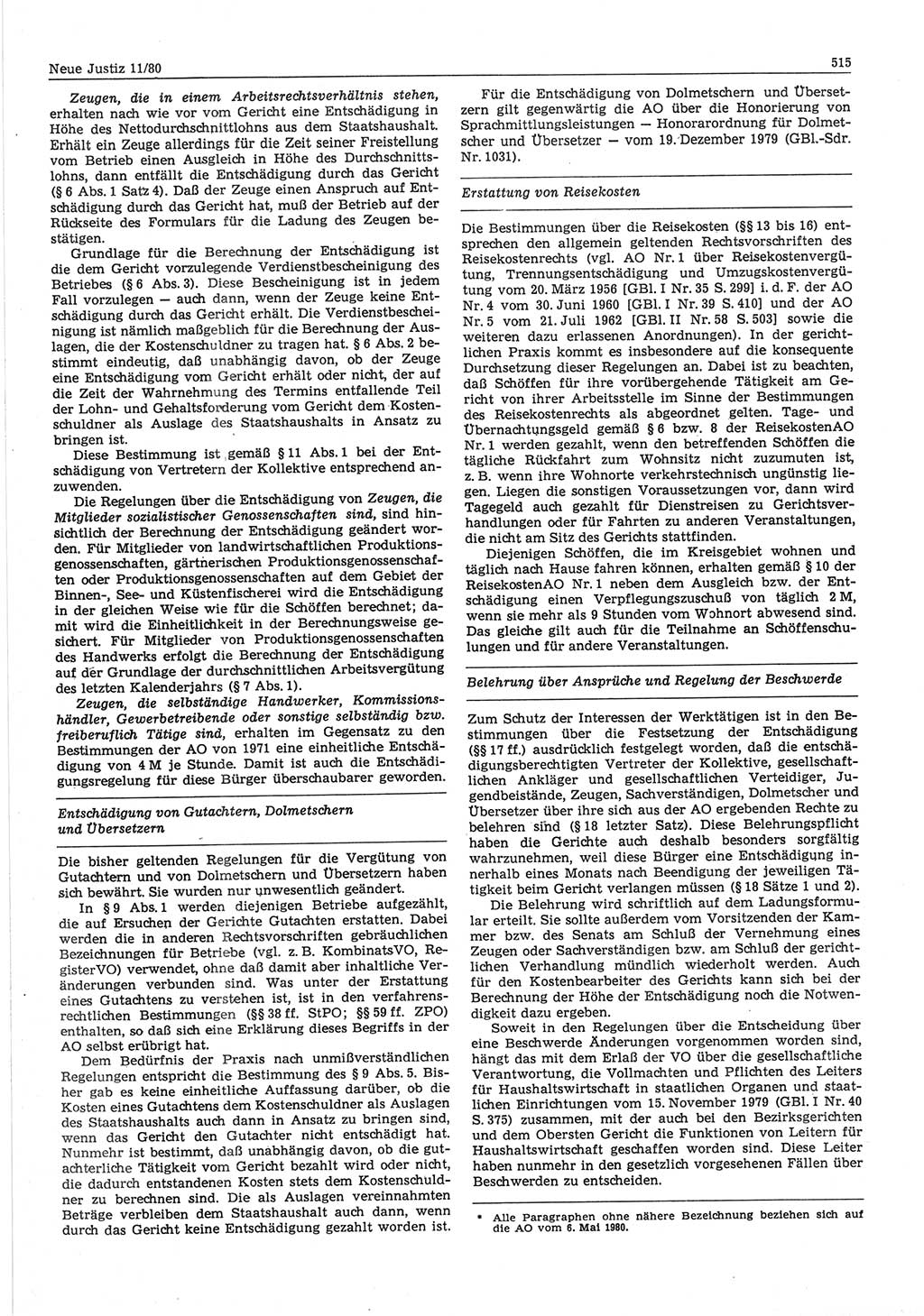Neue Justiz (NJ), Zeitschrift für sozialistisches Recht und Gesetzlichkeit [Deutsche Demokratische Republik (DDR)], 34. Jahrgang 1980, Seite 515 (NJ DDR 1980, S. 515)