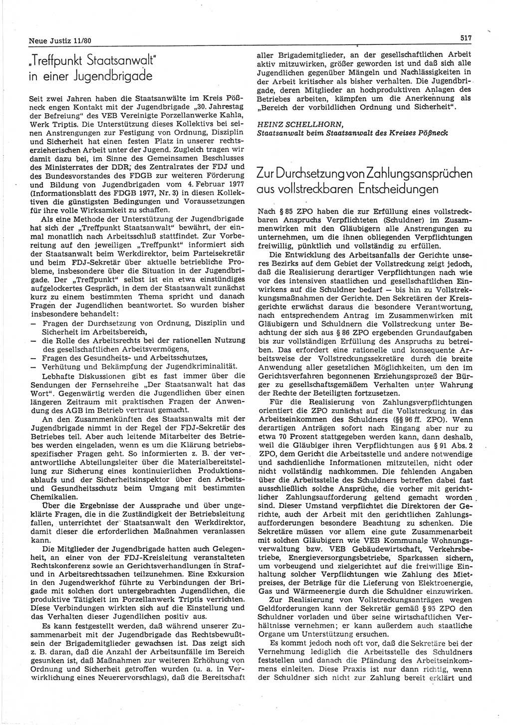 Neue Justiz (NJ), Zeitschrift für sozialistisches Recht und Gesetzlichkeit [Deutsche Demokratische Republik (DDR)], 34. Jahrgang 1980, Seite 517 (NJ DDR 1980, S. 517)
