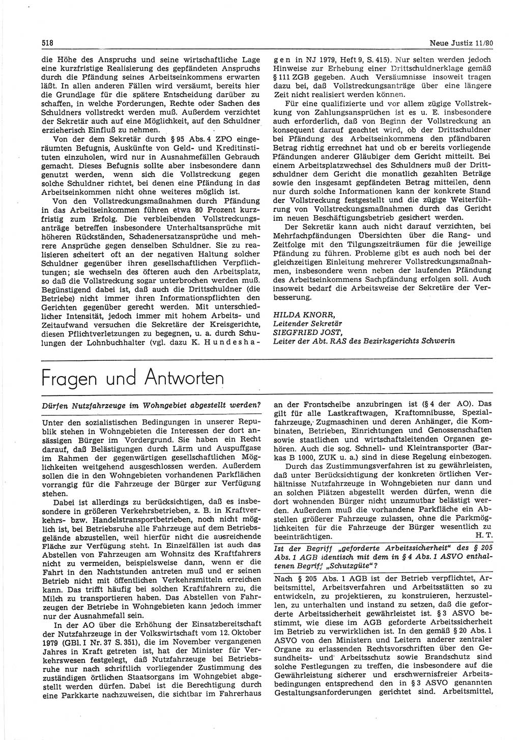 Neue Justiz (NJ), Zeitschrift für sozialistisches Recht und Gesetzlichkeit [Deutsche Demokratische Republik (DDR)], 34. Jahrgang 1980, Seite 518 (NJ DDR 1980, S. 518)