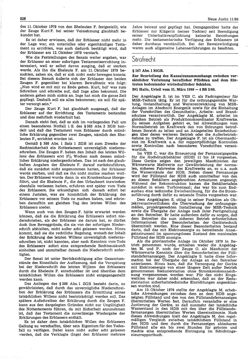 Neue Justiz (NJ), Zeitschrift für sozialistisches Recht und Gesetzlichkeit [Deutsche Demokratische Republik (DDR)], 34. Jahrgang 1980, Seite 526 (NJ DDR 1980, S. 526)