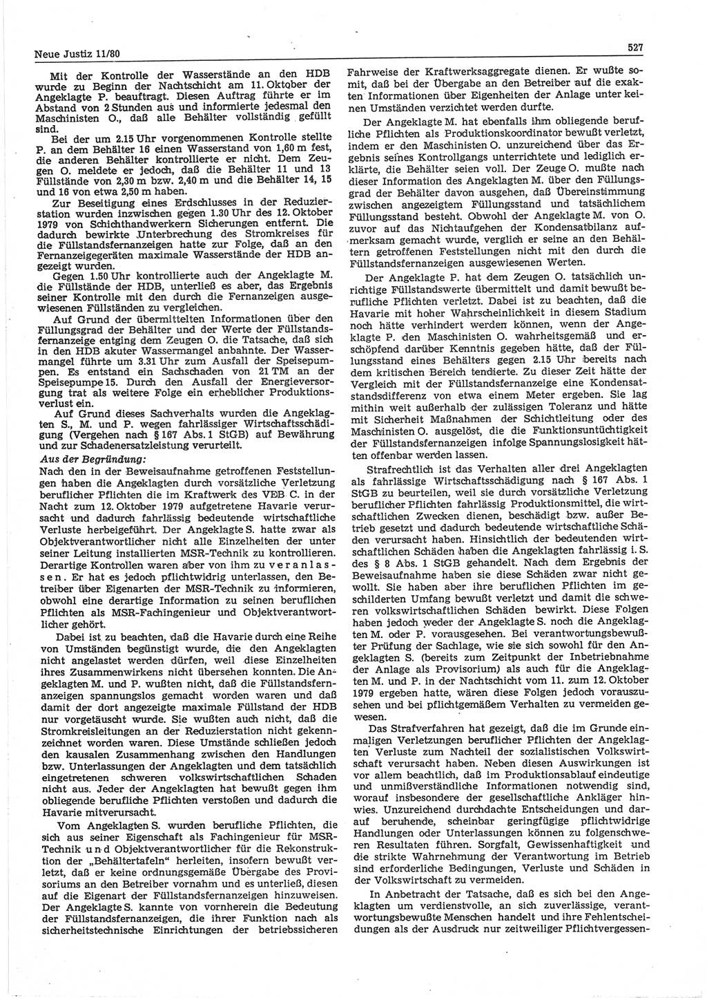 Neue Justiz (NJ), Zeitschrift für sozialistisches Recht und Gesetzlichkeit [Deutsche Demokratische Republik (DDR)], 34. Jahrgang 1980, Seite 527 (NJ DDR 1980, S. 527)