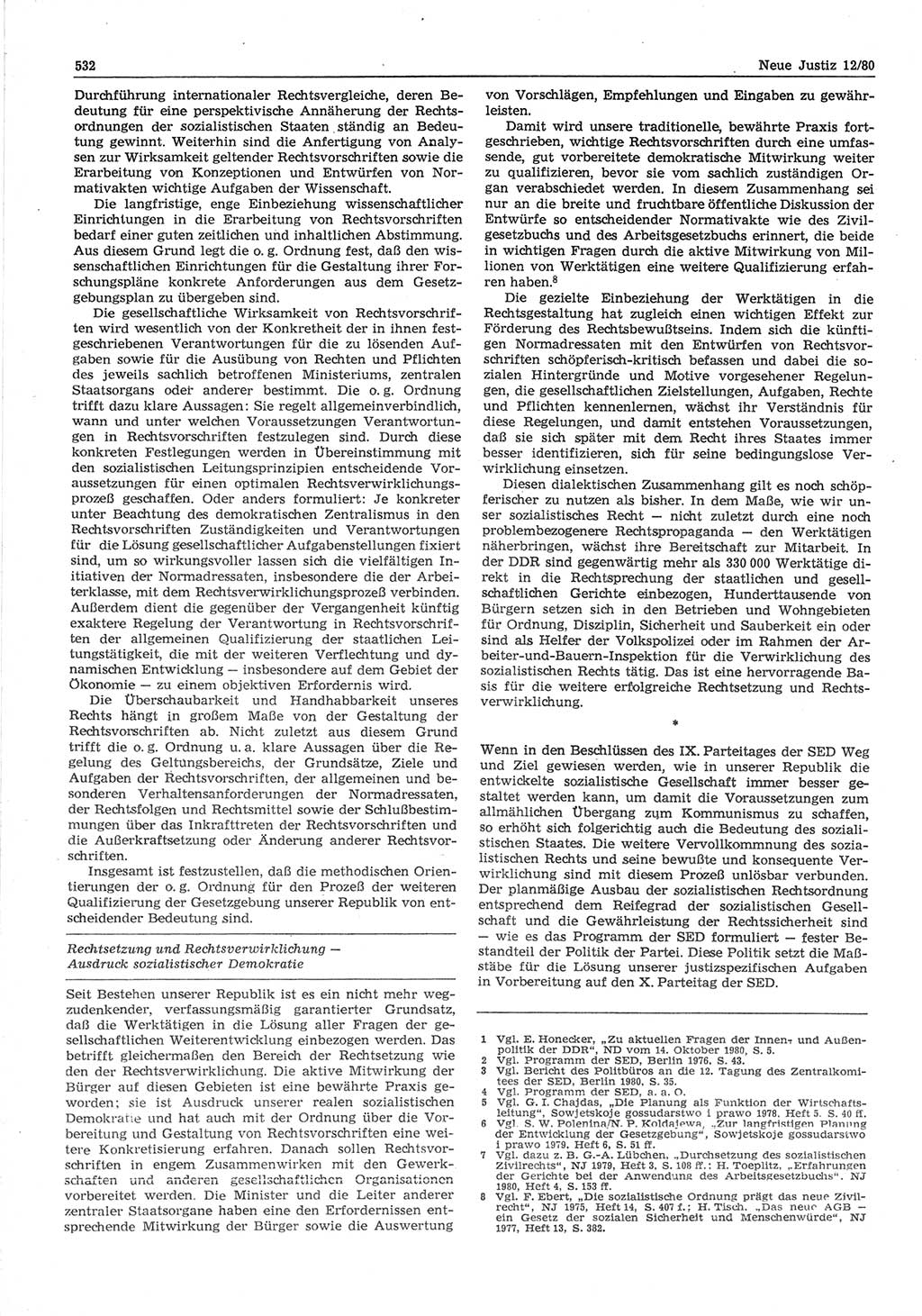 Neue Justiz (NJ), Zeitschrift für sozialistisches Recht und Gesetzlichkeit [Deutsche Demokratische Republik (DDR)], 34. Jahrgang 1980, Seite 532 (NJ DDR 1980, S. 532)