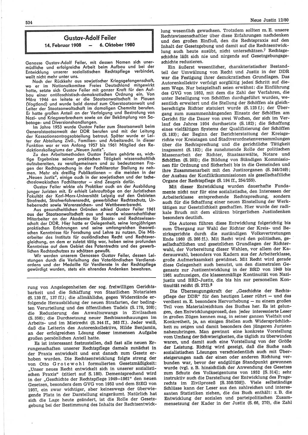 Neue Justiz (NJ), Zeitschrift für sozialistisches Recht und Gesetzlichkeit [Deutsche Demokratische Republik (DDR)], 34. Jahrgang 1980, Seite 534 (NJ DDR 1980, S. 534)