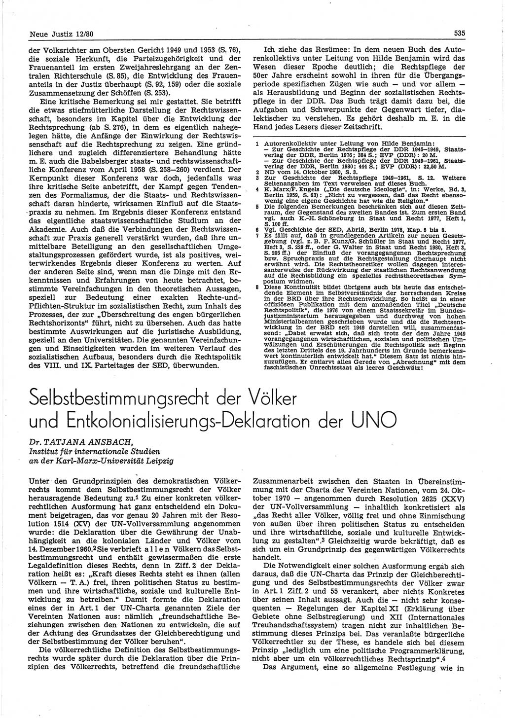 Neue Justiz (NJ), Zeitschrift für sozialistisches Recht und Gesetzlichkeit [Deutsche Demokratische Republik (DDR)], 34. Jahrgang 1980, Seite 535 (NJ DDR 1980, S. 535)